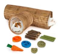 Hedgeink Tunnel pour cochon d'Inde, pliable à 3 voies, cachette lavable pour lapin avec jouets à mâcher pour cage de cochon d'Inde