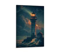 Hedlektio Poster Lighthouse In The Storm - Impression sur toile - Décoration murale - Cadeau - 30 x 45 cm