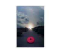 Hedlektio Poster sur toile représentant un parapluie rouge sur une longue route rurale - Décoration murale pour bureau - 50 x 75 cm