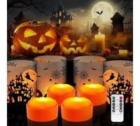 HEDMON 4 PCS Halloween citrouille Lumières LED, Halloween LED citrouille Lumières avec minuterie et télécommande avec ombre bougies sans flamme pour décoration citrouille lumière pour décorations