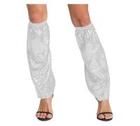 Hedmy 1 Paire Jambières à Paillettes Femme Manchon De Jambe Tenue Danse Jazz Latin Tango Disco Carnaval Clubwear Blanc Taille unique