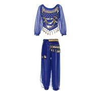Hedmy Enfant Fille Ensemble Danse Du Ventre Orientale Crop Top Pantalon Cosplay Princesse Costume Spectacle Carnaval Halloween 3-12 Ans Bleu Royal 9-12 ans
