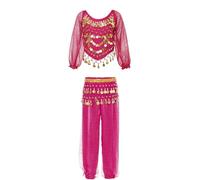 Hedmy Enfant Fille Ensemble Danse Du Ventre Orientale Crop Top Pantalon Cosplay Princesse Costume Spectacle Carnaval Halloween 3-12 Ans Rose Vif 9-12 ans
