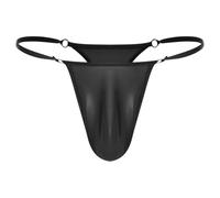 Hedmy Femme Mini String Ficelle Taille Basse Latex G-String T-Back Bas De Maillot De Bain Bikini Slip Underwear Noir Taille Unique