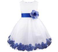Hedmy Fleur Robe De Mariage Demoiselle d'honneur Enfant Fille Princesse Robe De Soirée Bal Cérémonie Blanche Robes De Baptême sans Manche Bleu Marine 4-5 Ans