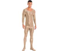 Hedmy Homme Combinaison Brillant Sexy Bodysuit Manches Longues Justaucorps De Sport Maillot De Corps Danse Lutte Gym Fitness Collants Jumpsuit Café XL