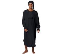 Hedmy Homme Robe De Nuit Peignoir Chemise De Nuit Manches Longues Pyjama avec Bonnet De Nuit S-3XL Noir XL