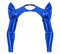 Hedmy Homme Sexy Crop Top à Manches Longues Métallique Brillant Doré Haut Court De Danse Jazz Disco Clubwear Bleu Royal M