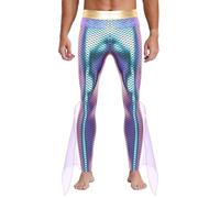 Hedmy Leggings De Sirène Brillants Homme Déguisement Sirène Costume Halloween Carnaval Mascarade Spectacle Clubwear S-4XL Violet XL