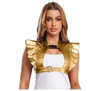 Hedmy Métallique Brillant Crop Top Femme Holographique Camisole Haut Débardeur Costume Carnaval Halloween Or M