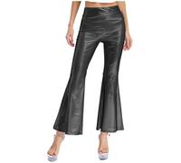 Hedmy Pantalon évasé Brillant Taille Haute Femme Pantalon Patte D'éléphant Costume Disco Années 70 80 Noir 3XL