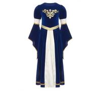 Hedmy Robe De Princesse Medievale Renaissance Enfant Fille Robe Cosplay Carnaval Halloween Spectacle Bleu Royal 5-6 ans