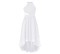 Hedmy Robe De Soirée Cocktail sans Manche Enfant Fille Halter Robe De Cérémonie Baptême Princesse Robes De Mariage Demoiselle d'honneur Blanc 13-14 Ans