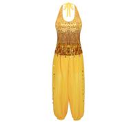 Hedmy Tenue Danse Orientale Femme Ensemble De Danse du Ventre Rumba Samba Paillettes Crop Top Pantalon Dancewear Or Taille Unique