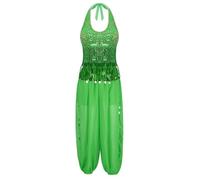 Hedmy Tenue Danse Orientale Femme Ensemble De Danse du Ventre Rumba Samba Paillettes Crop Top Pantalon Dancewear Vert Taille Unique