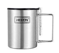 HEECN tasse camping inox avec couvercle - Poignée pliante - tasse randonnée - double paroi HESS-007R 330ml avec couvercle hermétique pour boire