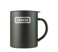 HEECN® Tasse de camping avec couvercles Vert armée - Tasse à café double paroi inox - Tasse metal - Mug isotherme- Randonnée - Trekking - Randonnée HESS-038BG (450ml)