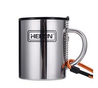 HEECN® Tasse de Camping avec Mousqueton et Couvercles - Tasse à café double paroi inox - Mug Isotherme - tasse metal randonnee HESS-038 (330 ml avec couvercle hermétique)