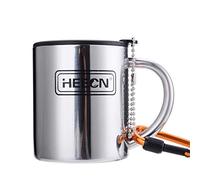 HEECN® Tasse de camping avec mousqueton et couvercles - Tasse à café double paroi inox - Tasse metal - Mug isotherme HESS-038BBK 200 ml avec couvercle scellé
