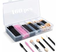 HEEFEN 160 Pièces Pinceaux Maquillage Yeux Jetables, Goupillon Cils, Goupillon Sourcil, Brosse Cils, Pinceau Eyeliner, Trousse Pinceaux Maquillage avec Boîte de Rangement pour Salon Voyage