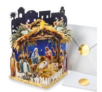 HEEFEN Carte de Noël pop-up 3D - Scène de crèche - Carte de Noël chrétienne naissance de Jésus - Carte de vœux religieuse avec histoire de Noël (Maria, Joseph, 3 rois) - Enveloppe nacrée et carte note