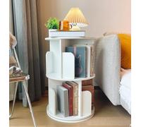 Heehee Bibliothèque rotative en Bois Massif, Affichage à 360 degrés, étagère de Rangement pour Enfants et Adultes, Organisateur de bibliothèque Multifonction (2 étages, Blanc)