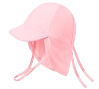 heekpek Chapeau de Soleil Bébé Bobs Casquette Enfant Protection Anti UV Bebe Plage Chapeau Vec Mentonnière Réglable et Rabats au Niveau du Cou Fille Garcon UPF 50+, Rose, 0-6 Mois