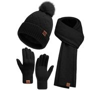 heekpek Ensemble Echarpe Bonnet Gants un Coffret Cadeau Hiver Écharpe Chaud Femme pour Noel, Noir