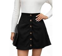 heekpek Jupe Courte Femme Velours Côtelé Automne Hiver | Taille Haute Élastiquée, Mini Jupes Chic et Élégant, Vintage, Boutons, Légèrement Plissées, Coupe Trapèze, avec Poches