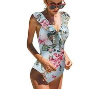 heekpek Maillot de Bain 1 Pièce Femme Ensembles Col V Monokini Sexy Amincissant Sexy Bikini Imprimé Vetement de Plage Bikini Vintage Maillot de Bain Volant, Floral, Taille M