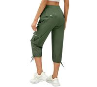 heekpek Pantalon Femme été Pantacourt Cargo 3/4 Pantalon Capri Décontracté Pantalon d'extérieur Pantalon Corsaire Femme avec 6 Poches Pantalon ete Femme Leger pour la Randonnée, Vert armée, L