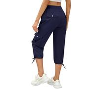 heekpek Pantalon Femme été Pantacourt Cargo 3/4 Pantalon Capri Décontracté Pantalon d'extérieur Pantalon Corsaire Femme avec 6 Poches Pantalon ete Femme Leger pour la Randonnée, Bleu Marine, M