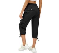 heekpek Pantalon Femme été Pantacourt Cargo 3/4 Pantalon Capri Décontracté Pantalon d'extérieur Pantalon Corsaire Femme avec 6 Poches Pantalon ete Femme Leger pour la Randonnée, Noir, M