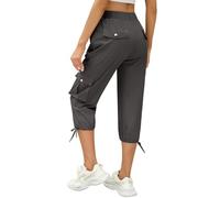 heekpek Pantalon Femme été Pantacourt Cargo 3/4 Pantalon Capri Décontracté Pantalon d'extérieur Pantalon Corsaire Femme avec 6 Poches Pantalon ete Femme Leger pour la Randonnée, Gris foncé, S