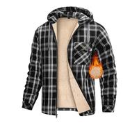 heekpek Sweat a Capuche Homme Vestes Doublées en Polaire Blouson Hiver Manteau Sherpa Chaud Hoodies Sweatshirt Chemises à Carreaux Zippées en Flanelle pour le Travail à L'extérieur, Noir, XL