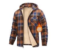 heekpek Sweat a Capuche Homme Vestes Doublées en Polaire Blouson Hiver Manteau Sherpa Chaud Hoodies Sweatshirt Chemises à Carreaux Zippées en Flanelle pour Le Travail à L'extérieur, Orange, M