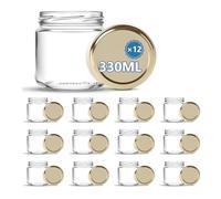 HEEKSE Lot de 12 Bocaux -Pot Forme Basse 330 ml -avec les couvercles-Fabrication française