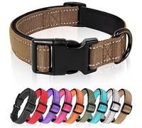 HEELE Collier Chien, Collier Réfléchissant pour Chien, Collier en Néoprène Doux, Rembourré et Respirant en Nylon, Ajustable pour Les Chiots Petits Moyens et Grands Chiens, Marron, S