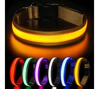 HEELE Collier Lumineux pour Chien, Collier Chien LED Rechargeable avec 3 Modes d'éclairage, Collier Fluorescent étanche pour Petits Moyens Gros Chiens, Collier de Chien Rechargeable Type-C, Marron, L