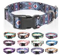 HEELE Collier pour Chien, Collier de Style Doux et Confortable avec Motifs Uniques Bohème Fleurs Multicolores, Ajustable avec Fermeture Rapide pour Petit, Moyen et Grand Chien, Bohemian Marine Gris, M