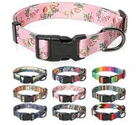 HEELE Collier pour Chien, Collier de Style Doux et Confortable avec Motifs Uniques Bohème Fleurs Multicolores, Ajustable avec Fermeture Rapide pour Petit, Moyen et Grand Chien, Rose, M
