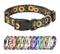 HEELE Collier pour Chien, Collier de Style Doux et Confortable avec Motifs Uniques Fleurs Multicolores, Ajustable avec Fermeture Rapide pour Petit, Moyen et Grand Chien, Noir Tournesol, S