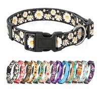 HEELE Collier pour Chien, Collier de Style Doux et Confortable avec Motifs Uniques Fleurs Multicolores, Ajustable avec Fermeture Rapide pour Petit, Moyen et Grand Chien, Pâquerette Noir, L