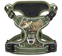 HEELE Harnais Chien, Anti Traction Réfléchissant Camouflage Harnais pour Moyen Grand Chien avec Poignée Rembourrée, 1 Boucle sur la Sangle Droite de Cou Rendent Facile Mettre et Enlever, Camo-Vert, M