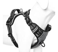HEELE Harnais Chien, Harnais Anti Traction Réfléchissant Harnais pour Moyen Grand Chien avec Poignée Rembourrée, 1 Boucle sur la Sangle Droite de Cou Rendent Facile à Mettre et à Enlever, Gris, L