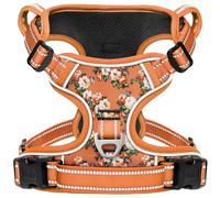 HEELE Harnais Chien, Harnais Chien Anti Traction, Réfléchissant, avec Poignée Rembourrée Contrôl, 2 Anneaux Métal, Harnais pour Petit Moyen et Grand Chien, Fleur-Orange, M