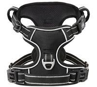 HEELE Harnais pour Chien Anti Traction Réfléchissant Harnais avec Poignée Rembourrée, 1 Boucle sur la Sangle Droite de Cou Rendent Facile à Mettre et à Enlever, Noir, XS