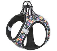 HEELE Harnais pour Chien, Petit Chien Harnais Réfléchissante Maille Souple Florale Respirant Réglable Harnais pour Chiot pour Voyage Quotidien et Marche de Nuit, Fleur Noir, M