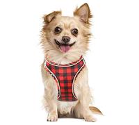 HEELE Harnais pour Chien, Petit Chien Harnais Réfléchissante Maille Souple Respirant Réglable Harnais pour Chiot pour Voyage Quotidien et Marche de Nuit, Plaid Rouge, M