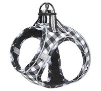 HEELE Harnais pour Chien Petit en Maille Réfléchissante Douce Réglable Respirant pour Chiot, Voyage Quotidien et Marche de Nuit, Plaid Blanc, L